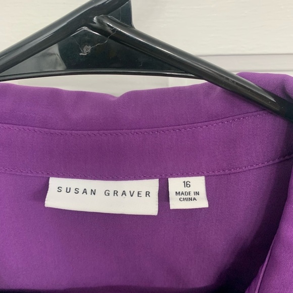 Susan Graves Silky Purple Button Down Blouse Sz 16 Sexy CEO City Girl Boho Vibes - Picture 2 of 11